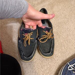 Sperry Navy Boat Shoes with Tan Laces
